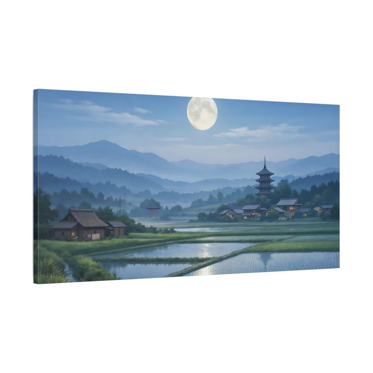 Nature Japanese Landscape Moonlit - Canvas Wall Art Print - YesArtYes