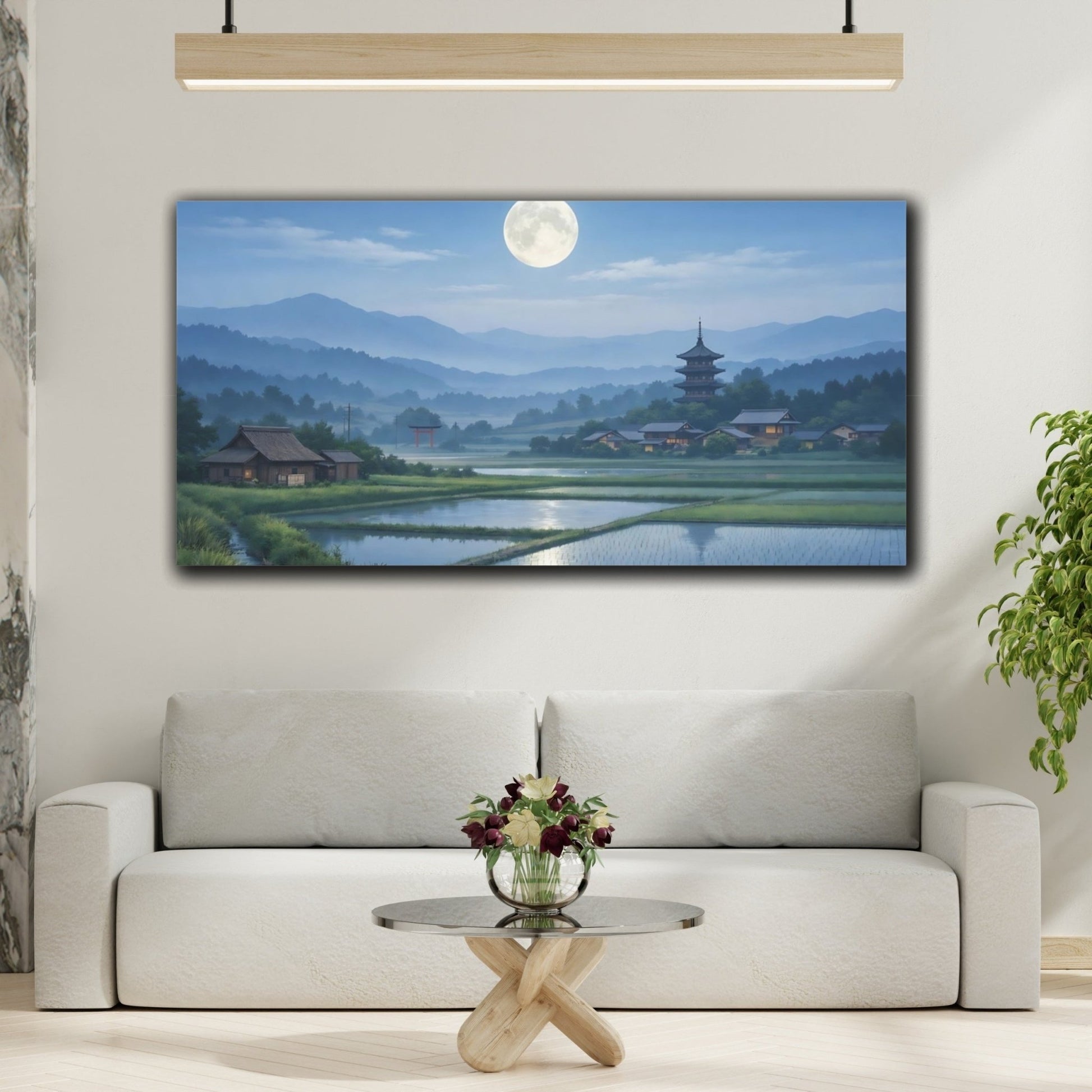 Nature Japanese Landscape Moonlit - Canvas Wall Art Print - YesArtYes