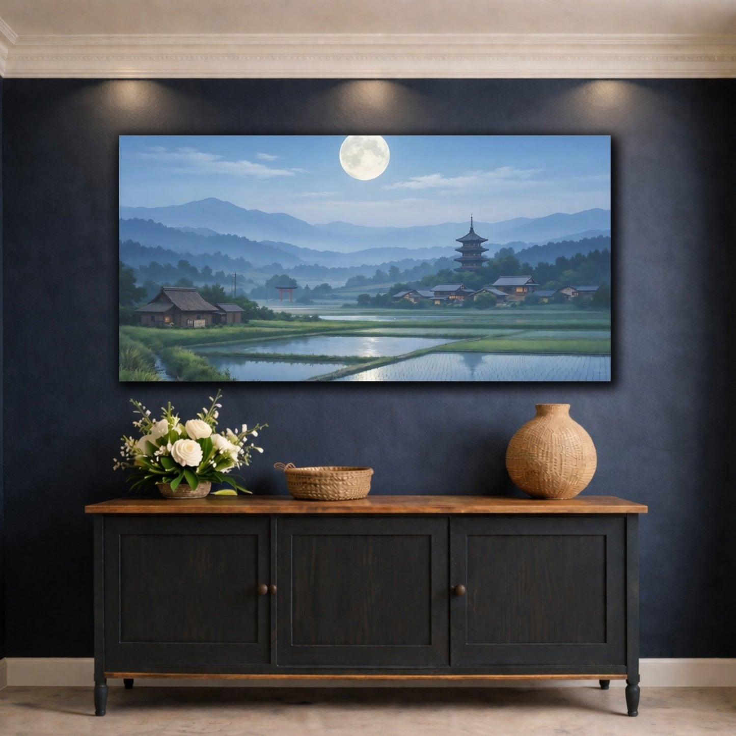 Nature Japanese Landscape Moonlit - Canvas Wall Art Print - YesArtYes