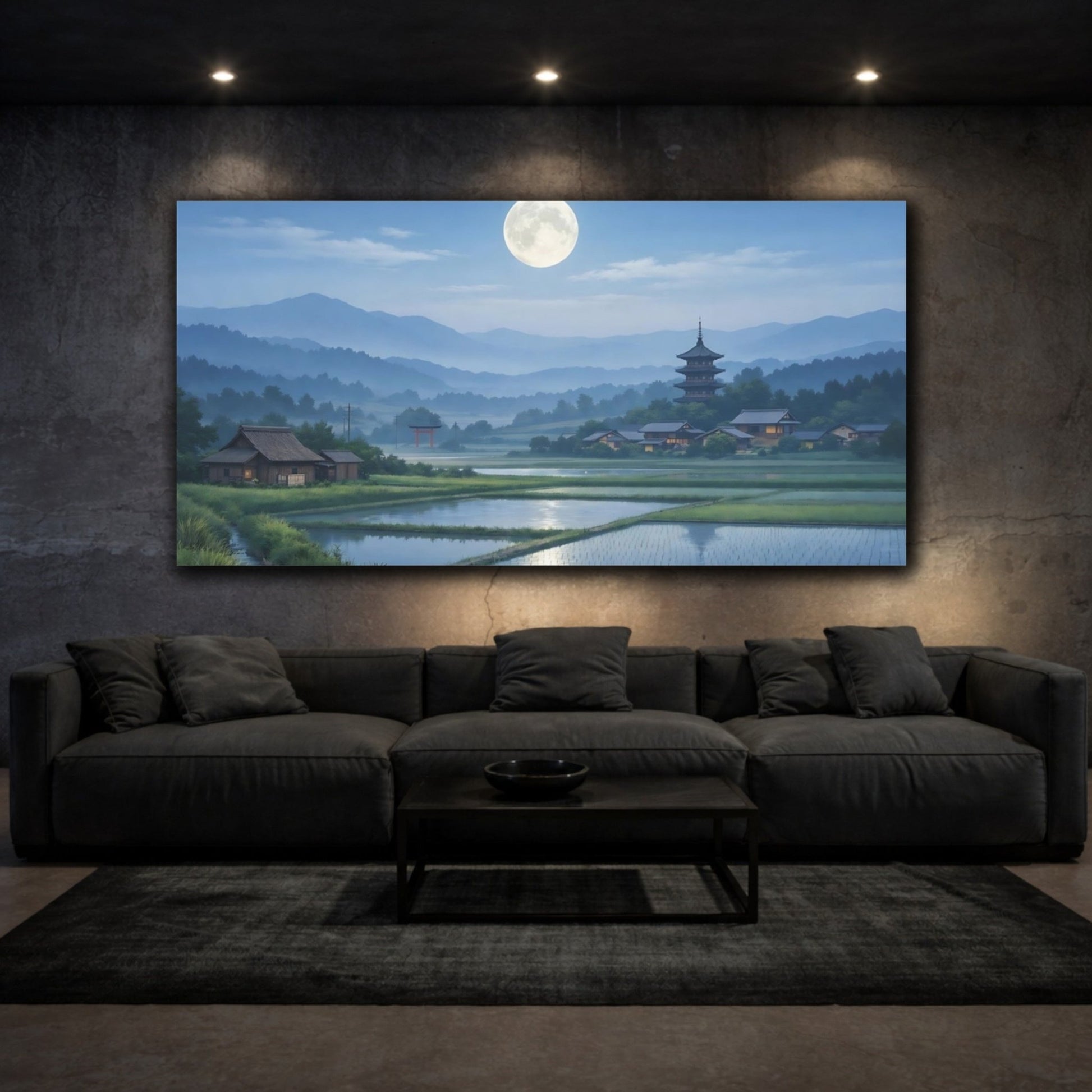 Nature Japanese Landscape Moonlit - Canvas Wall Art Print - YesArtYes