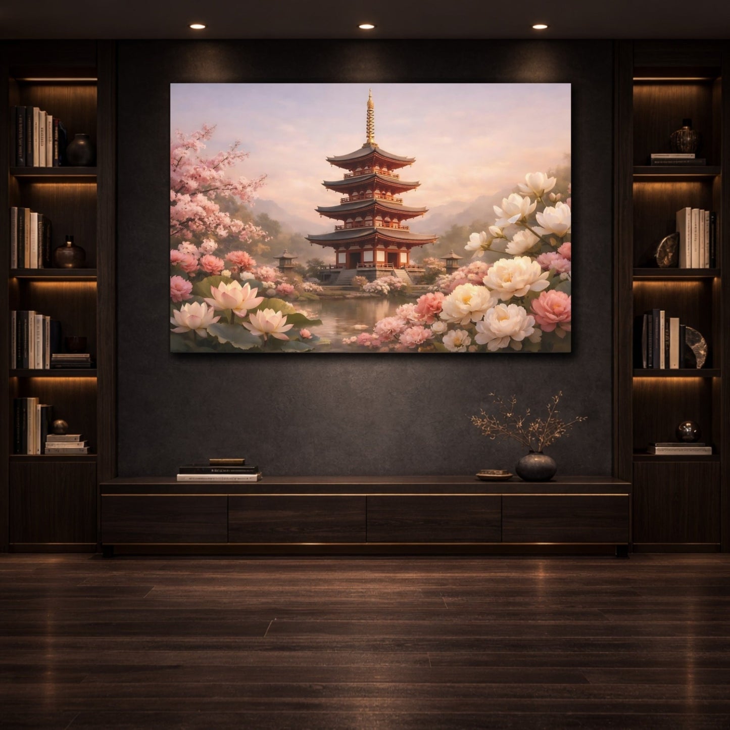 Nature Japanese Pagoda Pink - Canvas Wall Art Print - YesArtYes