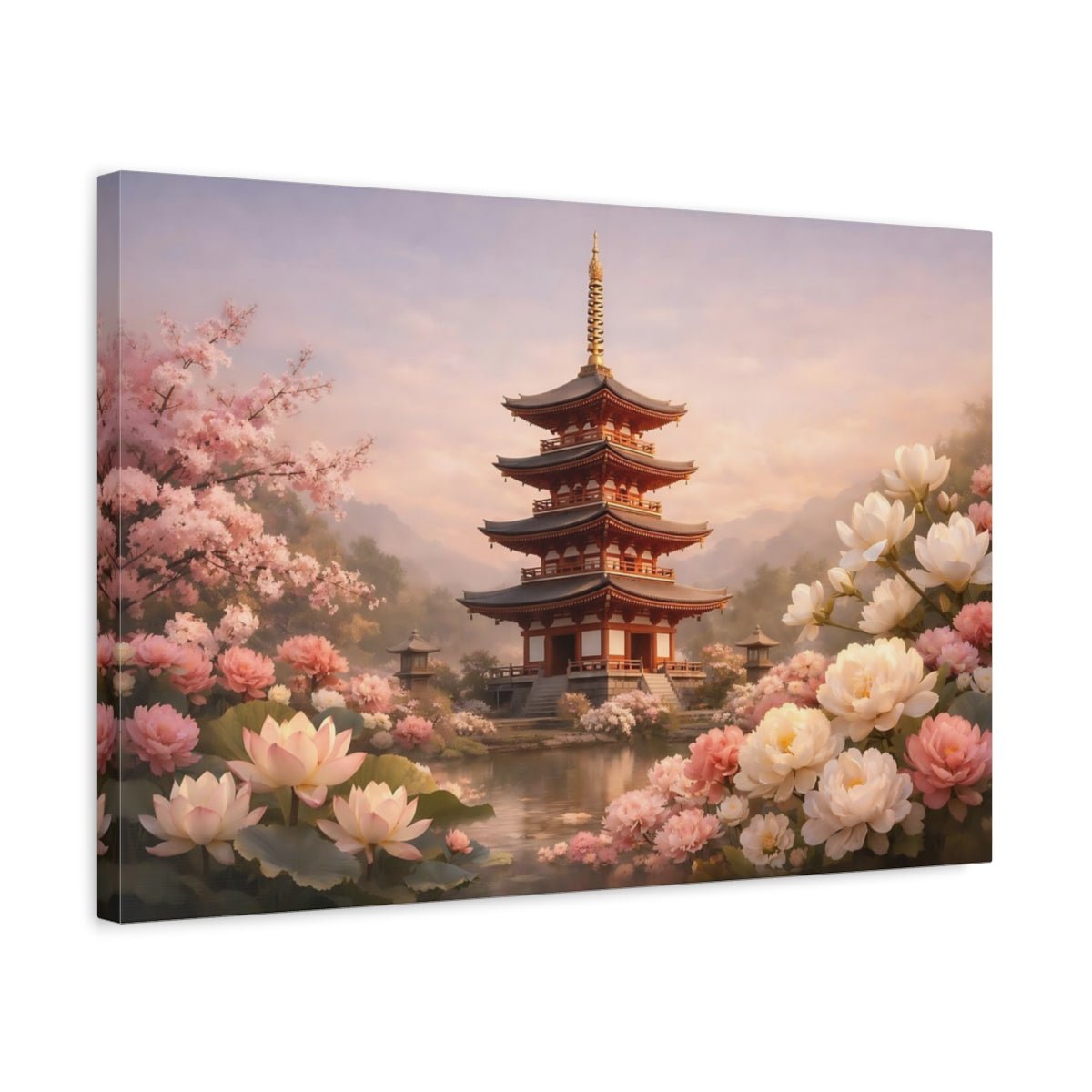 Nature Japanese Pagoda Pink - Canvas Wall Art Print - YesArtYes