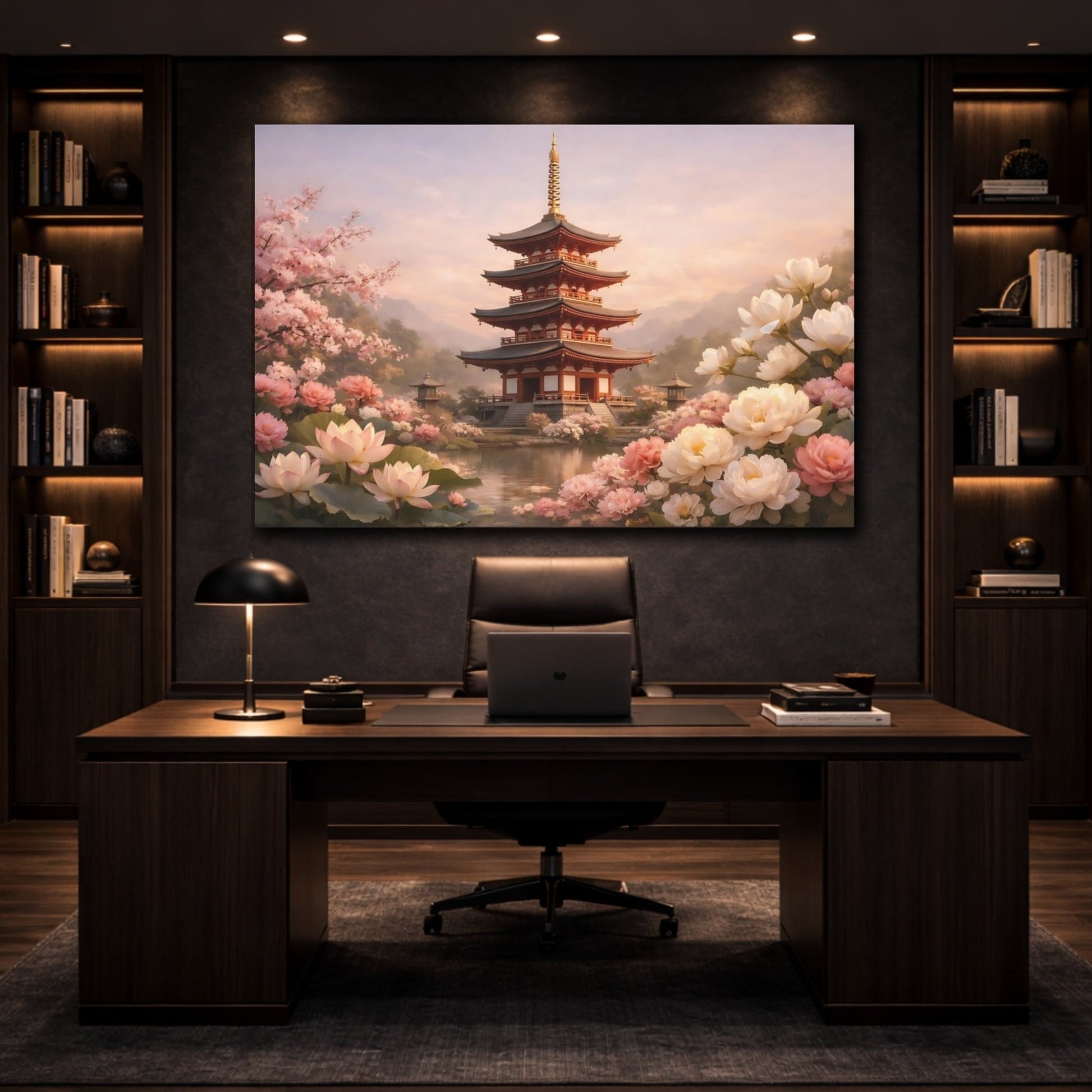 Nature Japanese Pagoda Pink - Canvas Wall Art Print - YesArtYes