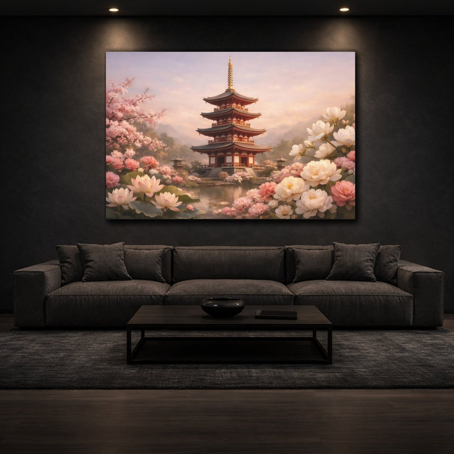 Nature Japanese Pagoda Pink - Canvas Wall Art Print - YesArtYes