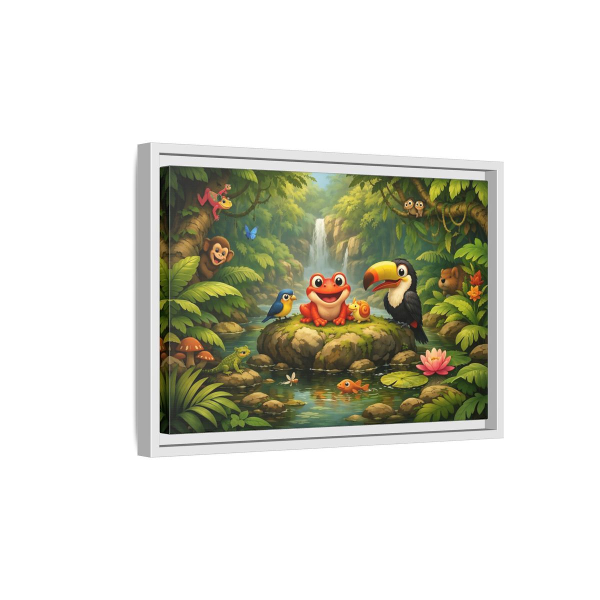 Side Mockup 4. Nature Jungle Animals Vibrant Jungle shown as stretched canvas wall art