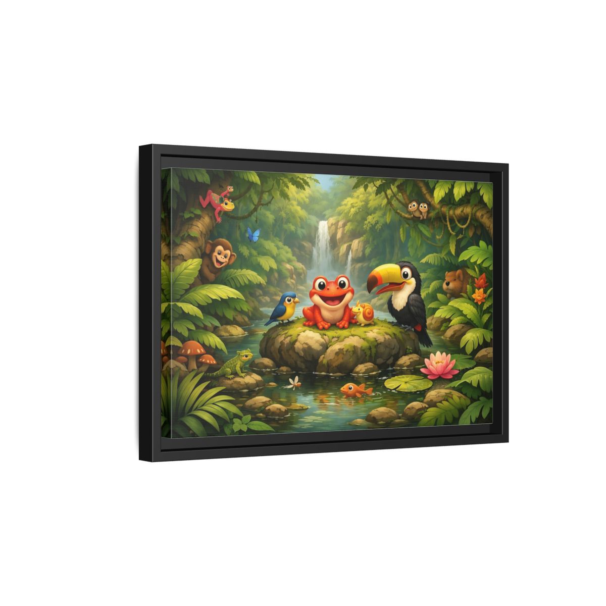 Side Mockup 6. Nature Jungle Animals Vibrant Jungle shown as stretched canvas wall art