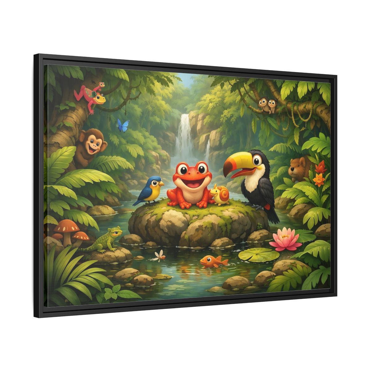 Side Mockup 13. Nature Jungle Animals Vibrant Jungle shown as stretched canvas wall art