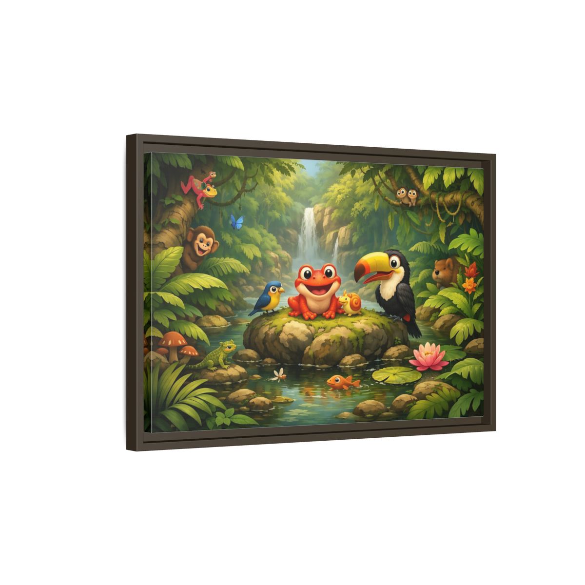 Side Mockup 2. Nature Jungle Animals Vibrant Jungle shown as stretched canvas wall art