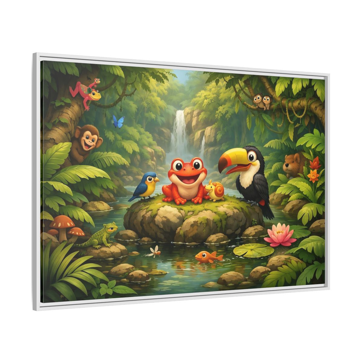 Side Mockup 7. Nature Jungle Animals Vibrant Jungle shown as stretched canvas wall art