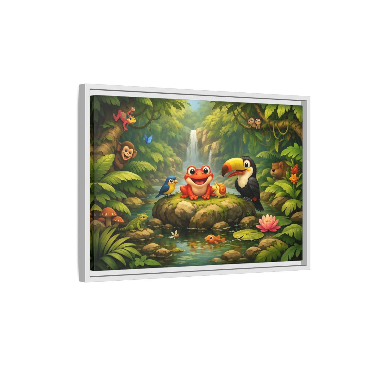 Side Mockup 1. Nature Jungle Animals Vibrant Jungle shown as stretched canvas wall art