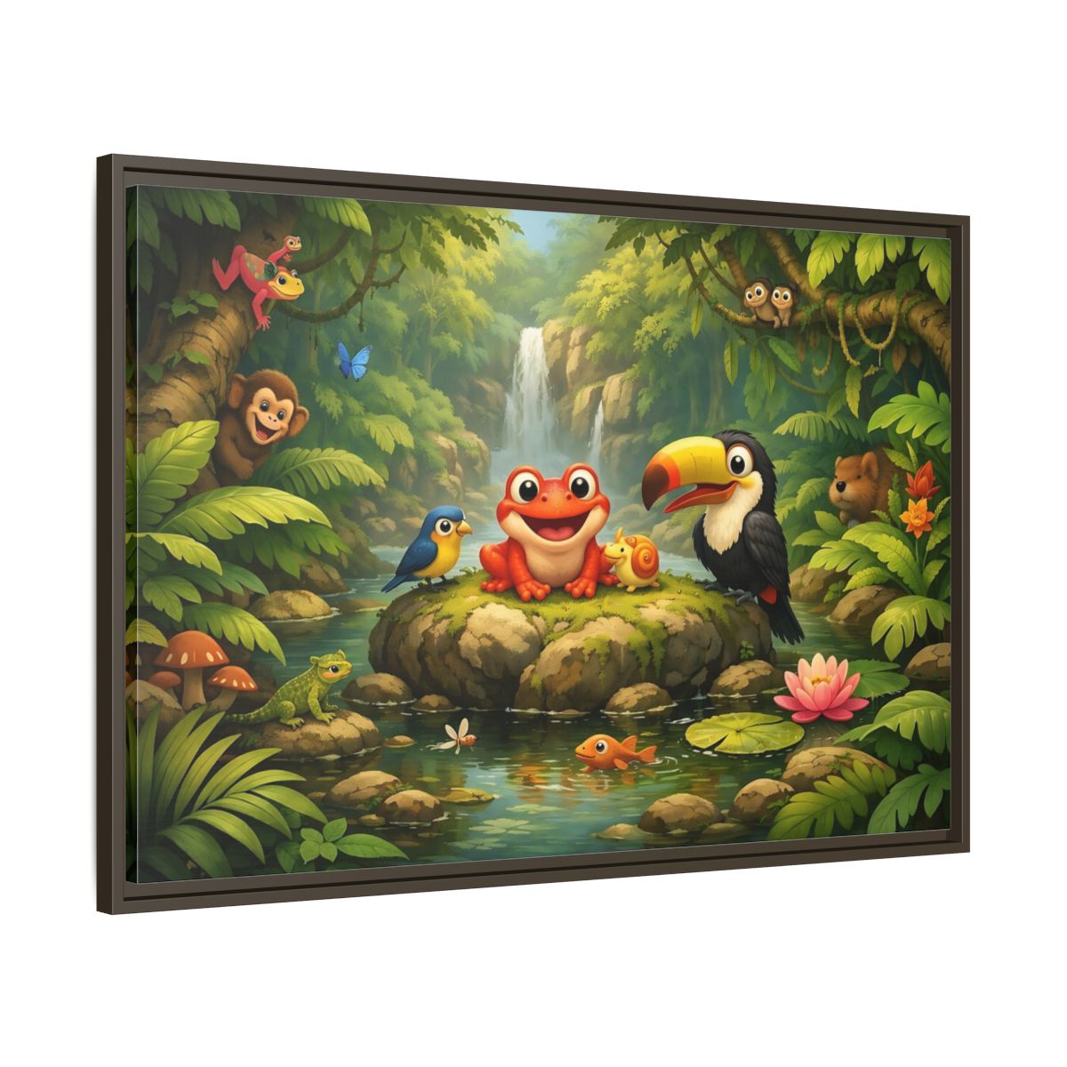 Side Mockup 9. Nature Jungle Animals Vibrant Jungle shown as stretched canvas wall art