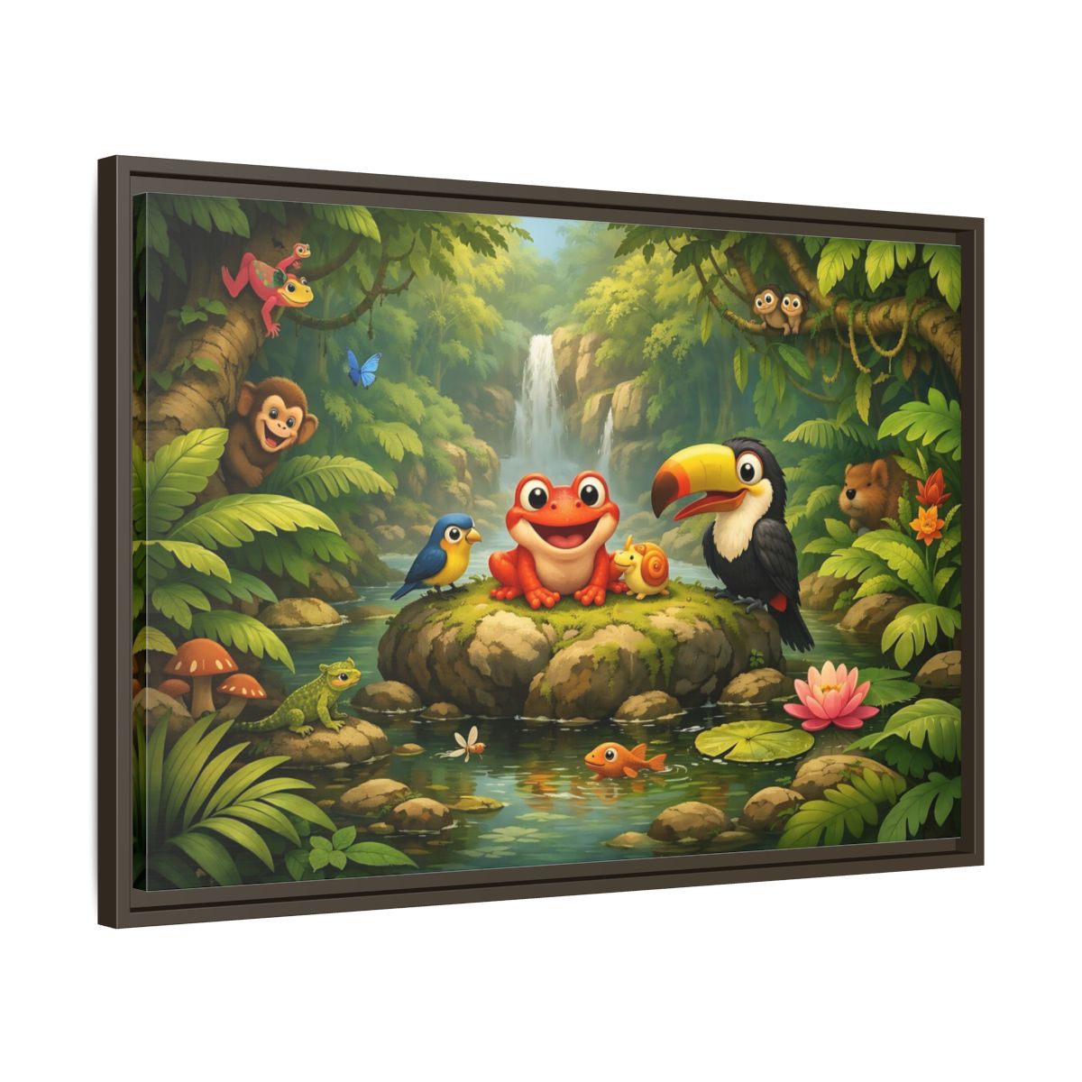 Side Mockup 11. Nature Jungle Animals Vibrant Jungle shown as stretched canvas wall art