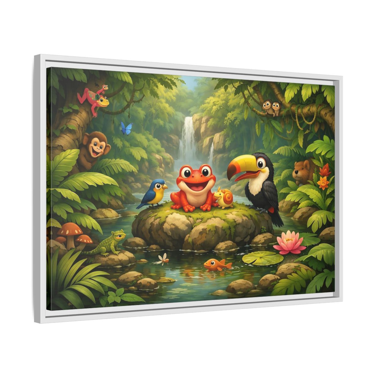 Side Mockup 10. Nature Jungle Animals Vibrant Jungle shown as stretched canvas wall art