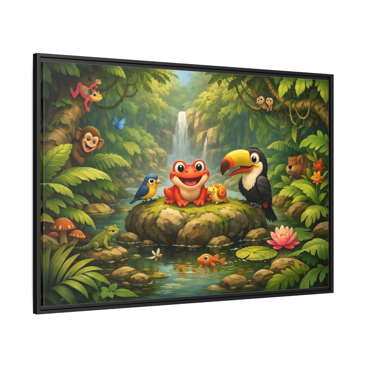Side Mockup 12. Nature Jungle Animals Vibrant Jungle shown as stretched canvas wall art