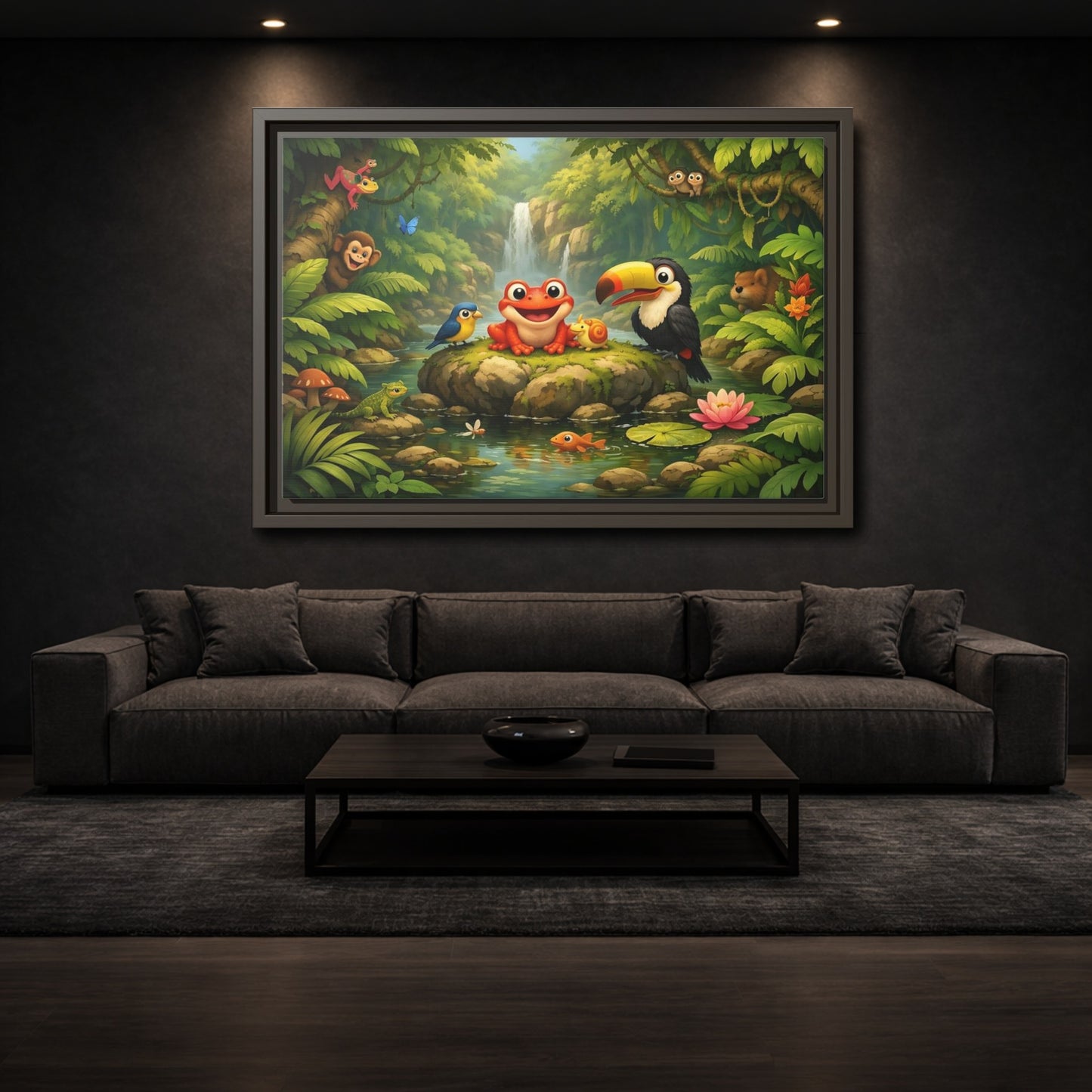 Mockup 2. Nature Jungle Animals Vibrant Jungle shown as stretched canvas wall art