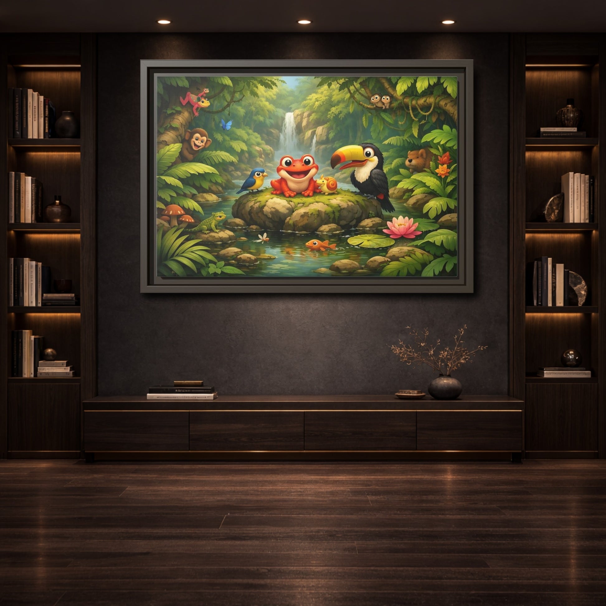 Mockup 3. Nature Jungle Animals Vibrant Jungle shown as stretched canvas wall art