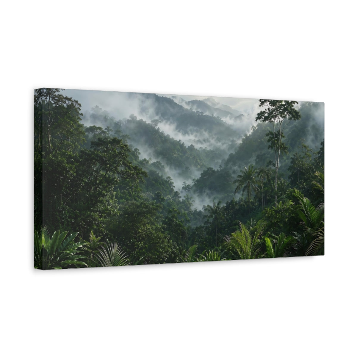 Side Mockup 3. Nature Jungle Green Forest shown as stretched canvas wall art