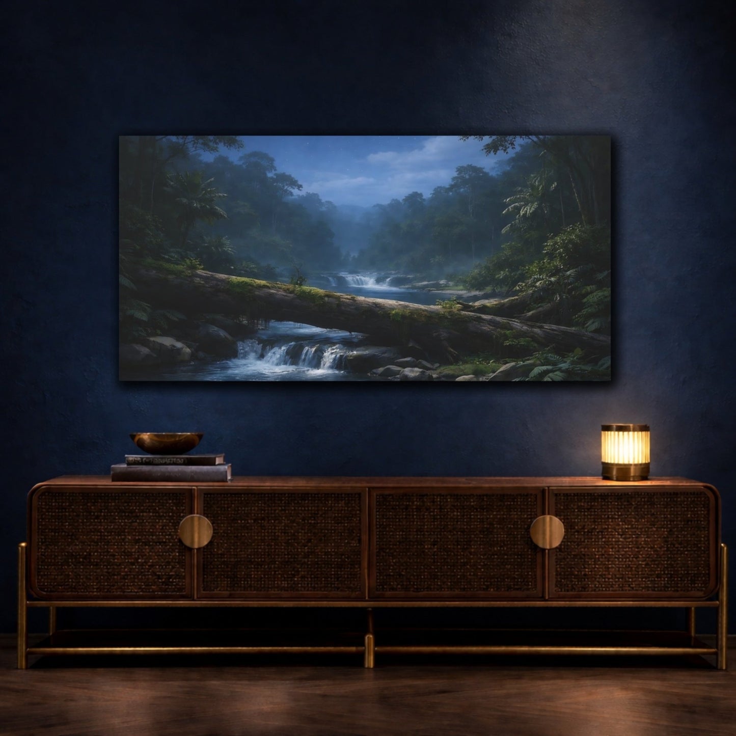 Nature Jungle River Deep Blue - Canvas Wall Art Print - YesArtYes