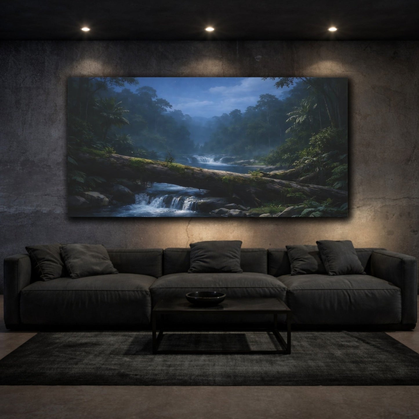 Nature Jungle River Deep Blue - Canvas Wall Art Print - YesArtYes