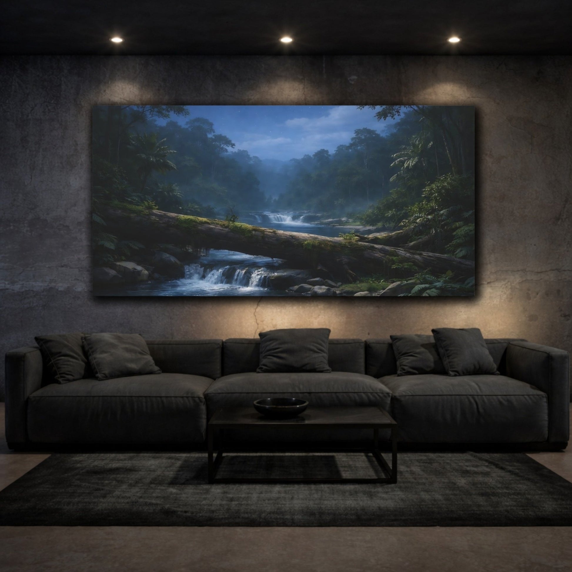Nature Jungle River Deep Blue - Canvas Wall Art Print - YesArtYes