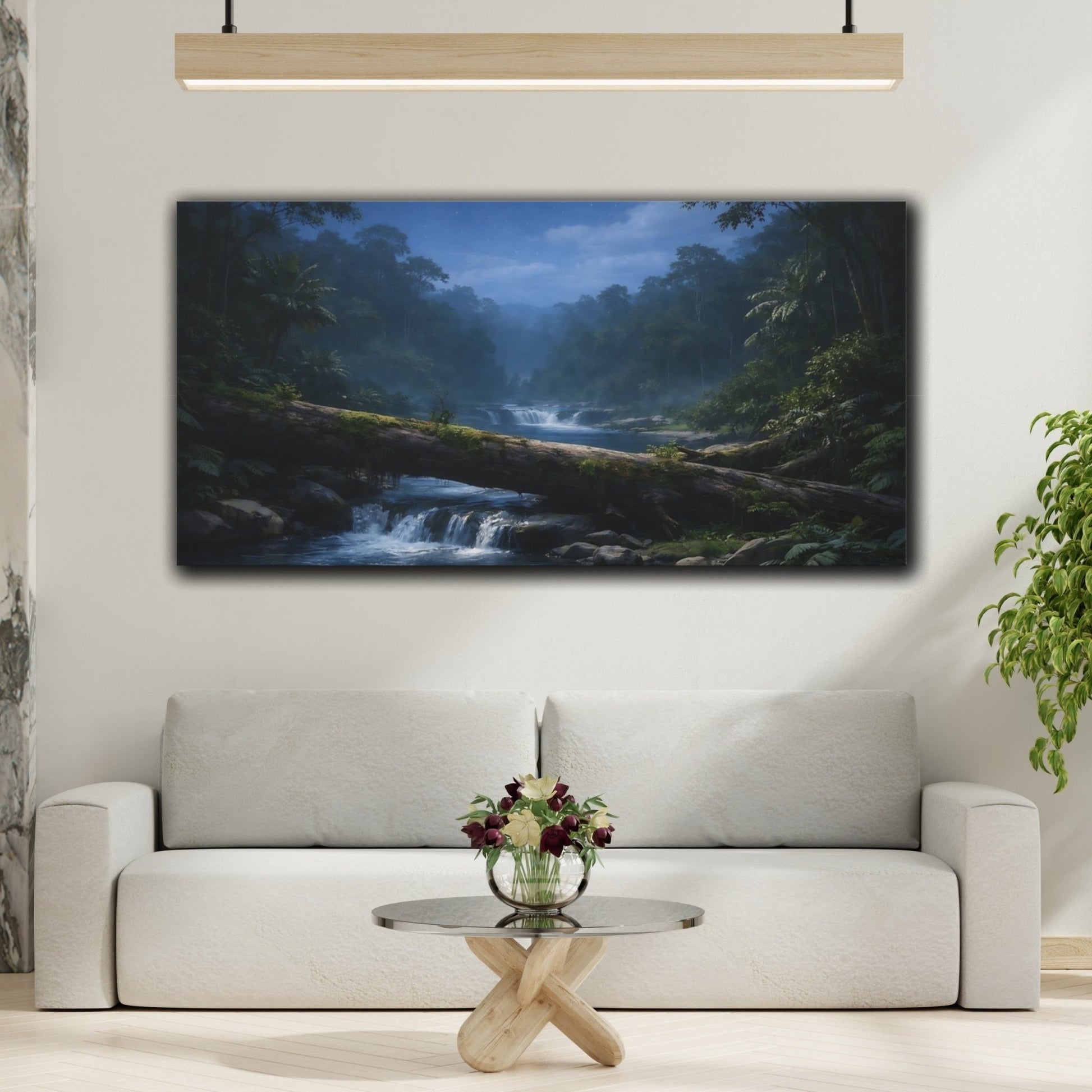 Nature Jungle River Deep Blue - Canvas Wall Art Print - YesArtYes