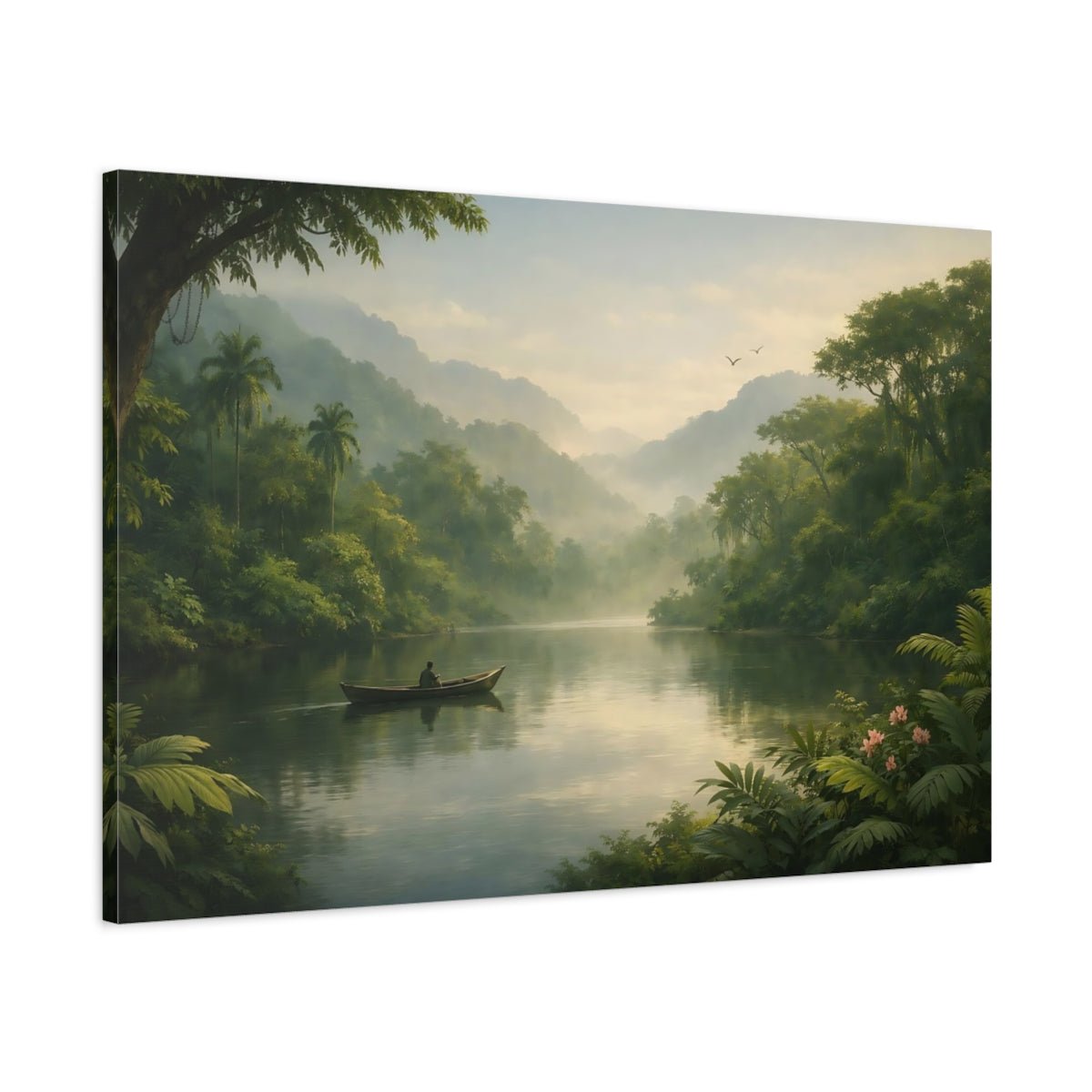 Nature Jungle River Misty Landscape - Canvas Wall Art Print - YesArtYes