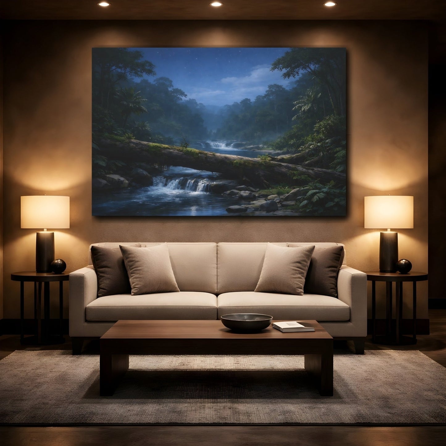 Nature Jungle River Night - Canvas Wall Art Print - YesArtYes