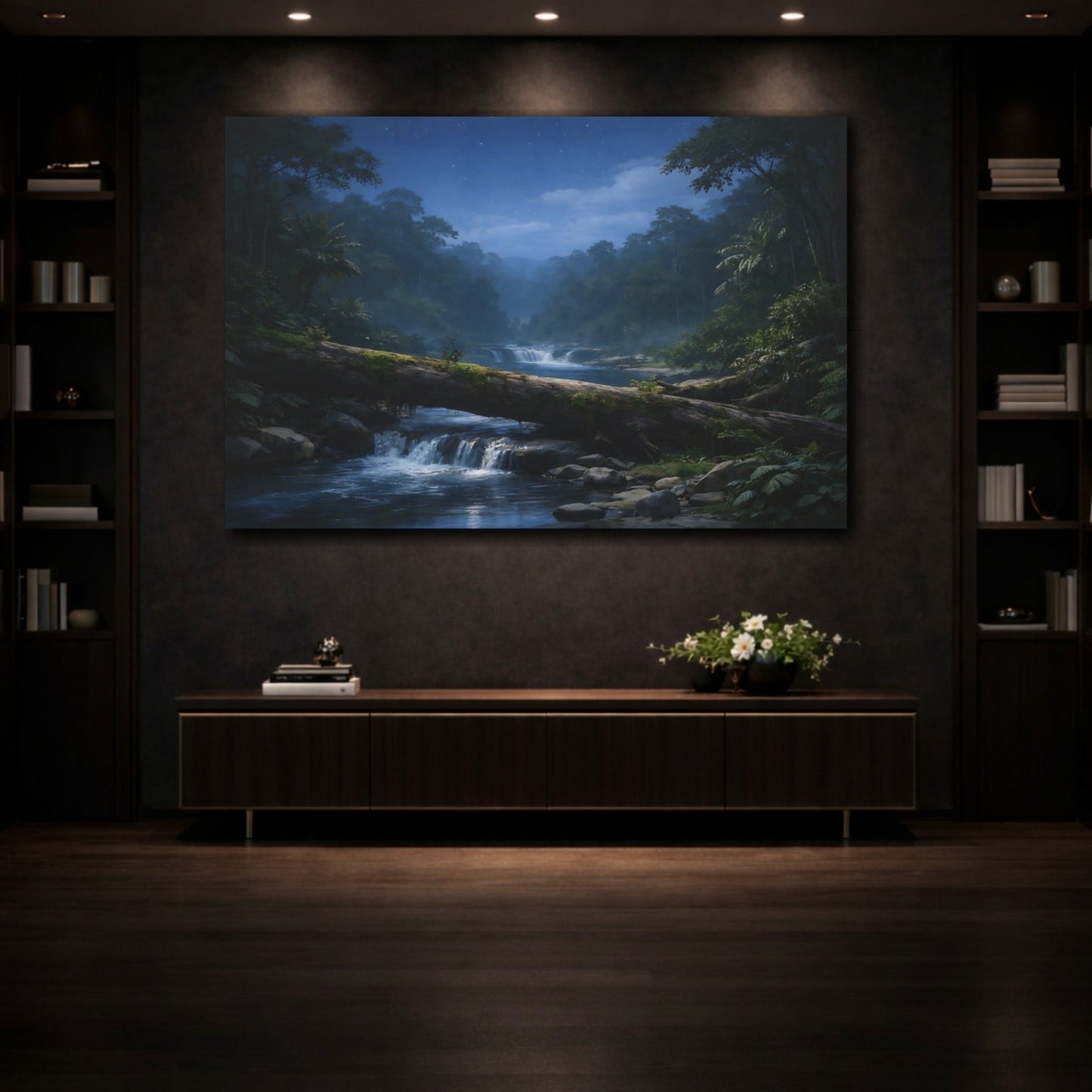 Nature Jungle River Night - Canvas Wall Art Print - YesArtYes
