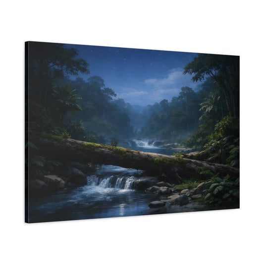 Nature Jungle River Night - Canvas Wall Art Print - YesArtYes