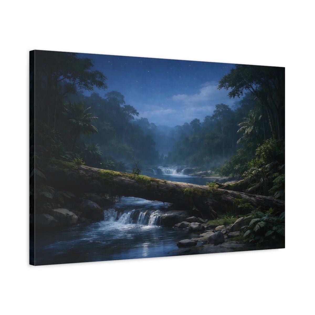 Nature Jungle River Night - Canvas Wall Art Print - YesArtYes