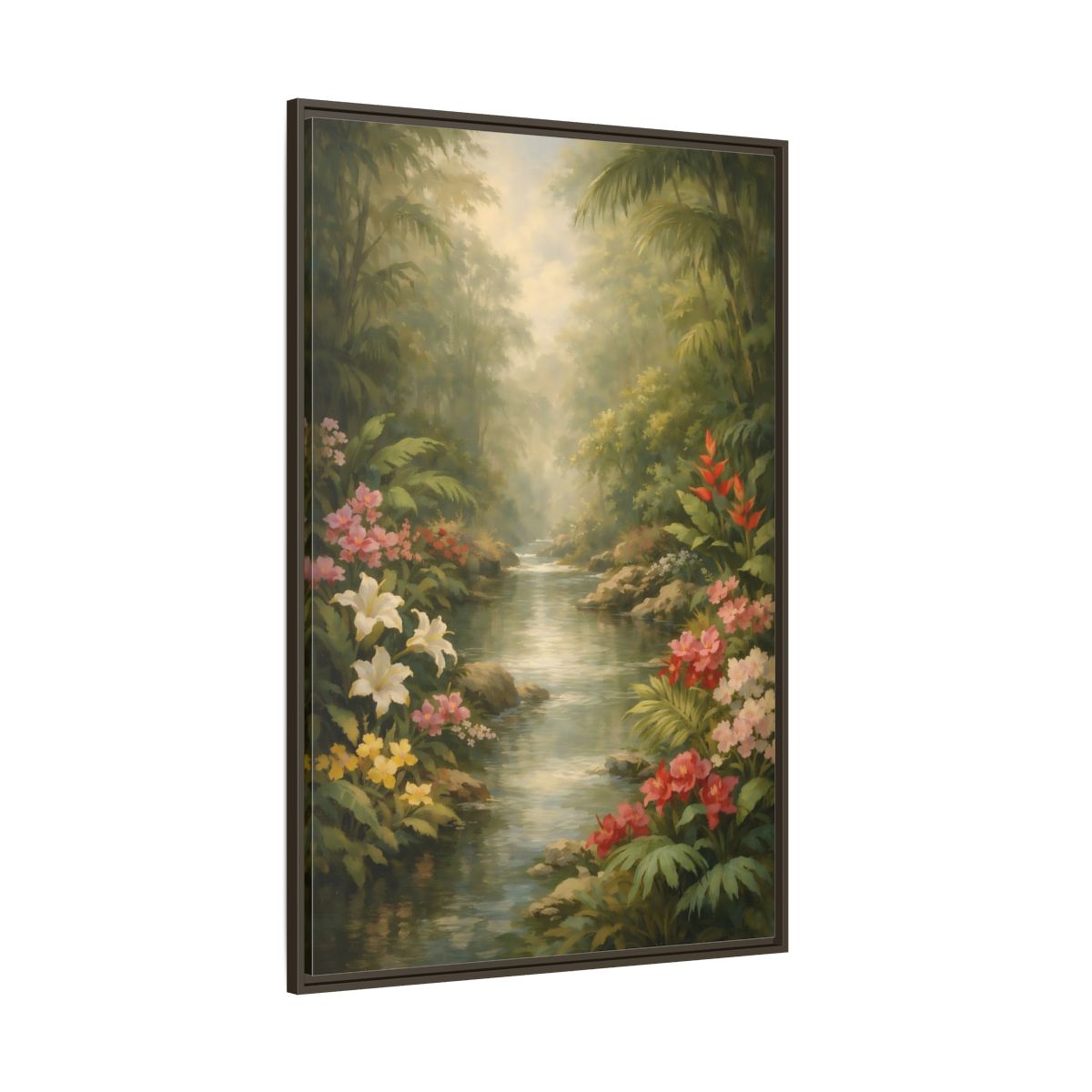 Side Mockup 8. Nature Jungle River Tropical Jungle River shown as stretched canvas wall art