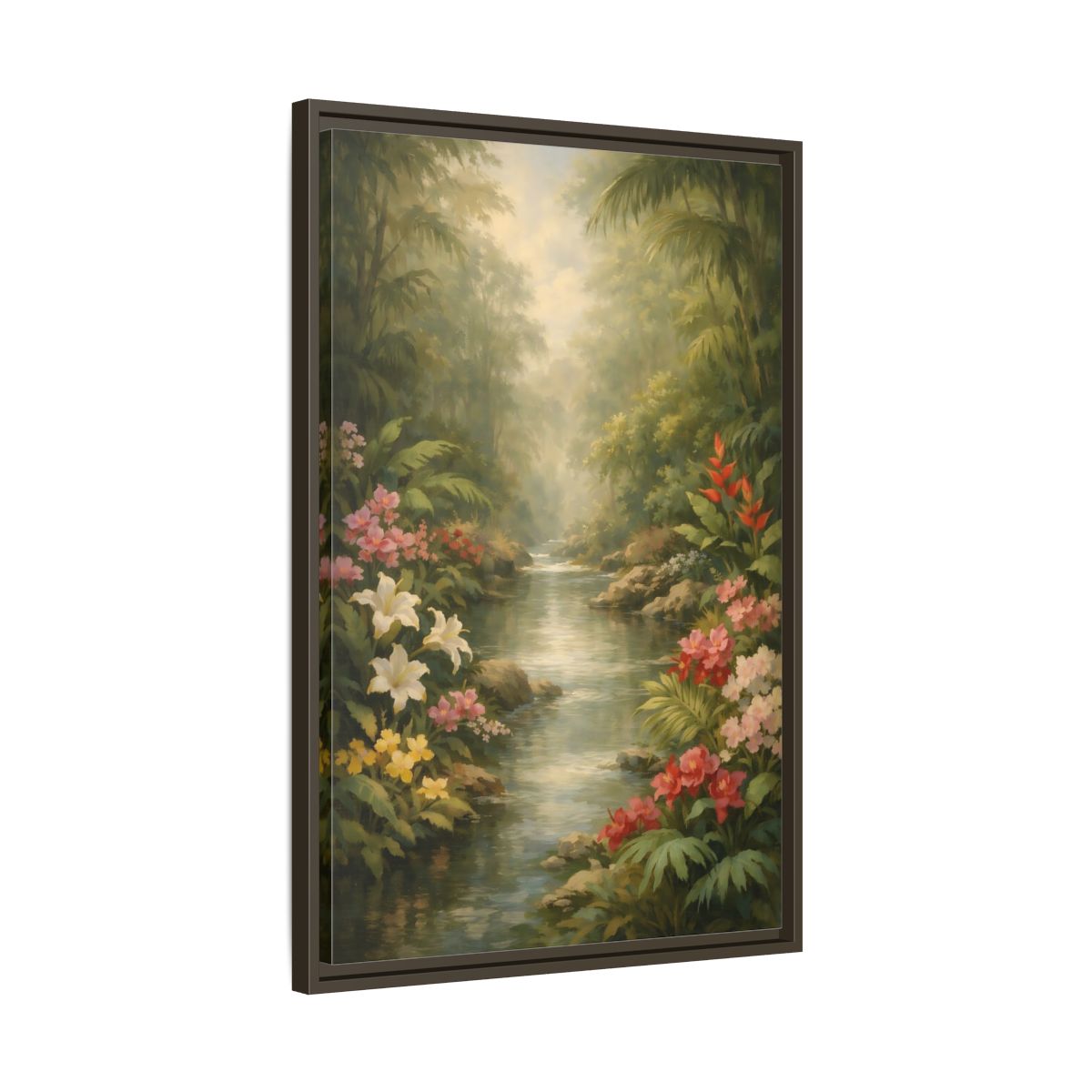 Side Mockup 12. Nature Jungle River Tropical Jungle River shown as stretched canvas wall art