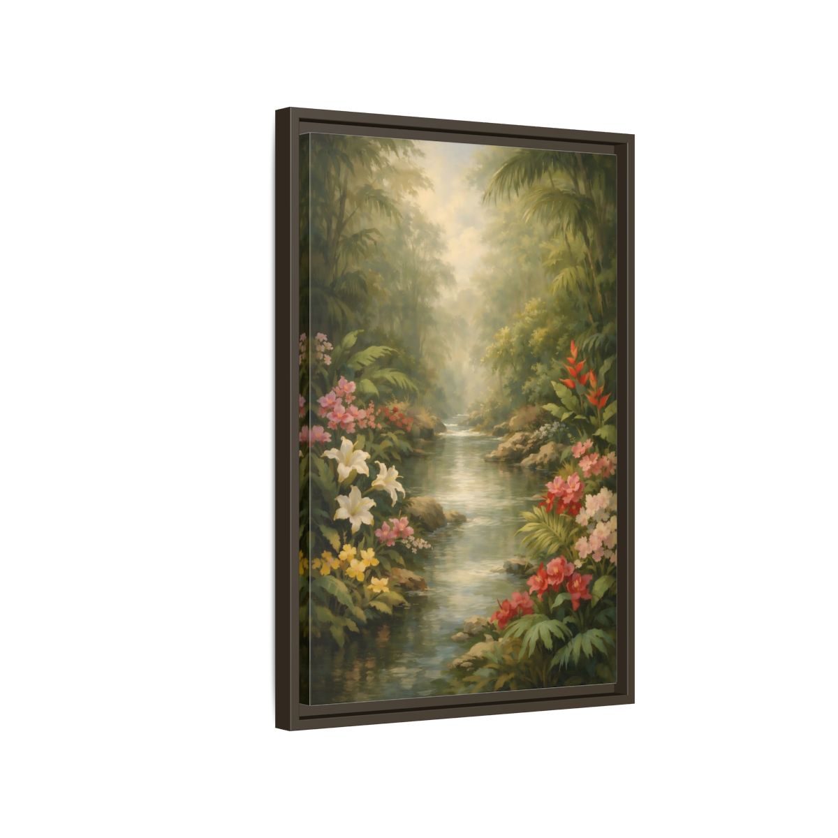 Side Mockup 2. Nature Jungle River Tropical Jungle River shown as stretched canvas wall art