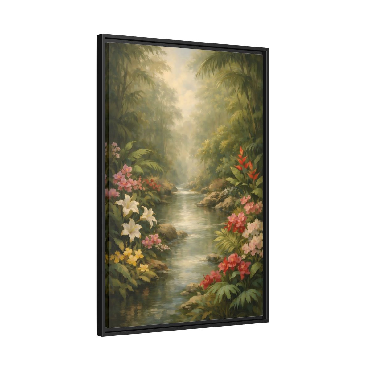 Side Mockup 13. Nature Jungle River Tropical Jungle River shown as stretched canvas wall art