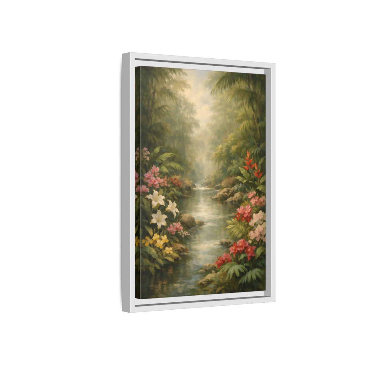 Side Mockup 4. Nature Jungle River Tropical Jungle River shown as stretched canvas wall art