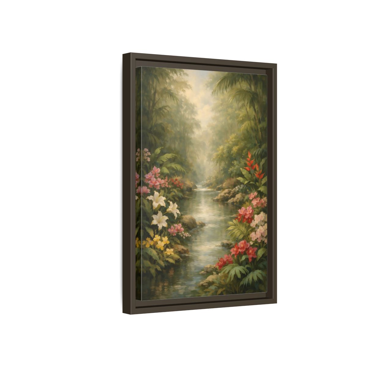 Side Mockup 5. Nature Jungle River Tropical Jungle River shown as stretched canvas wall art