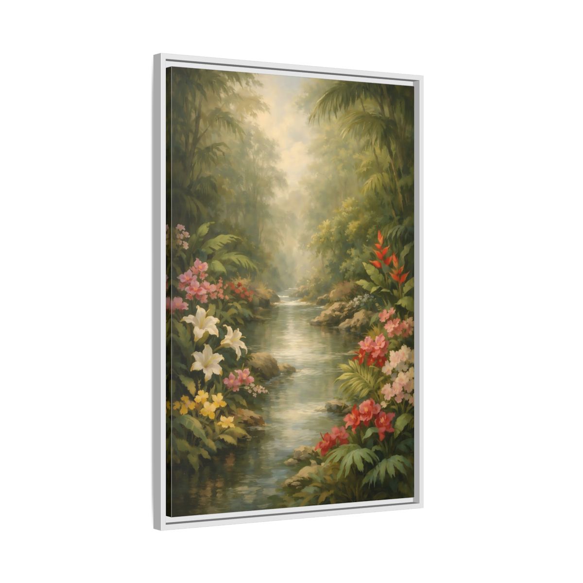 Side Mockup 9. Nature Jungle River Tropical Jungle River shown as stretched canvas wall art