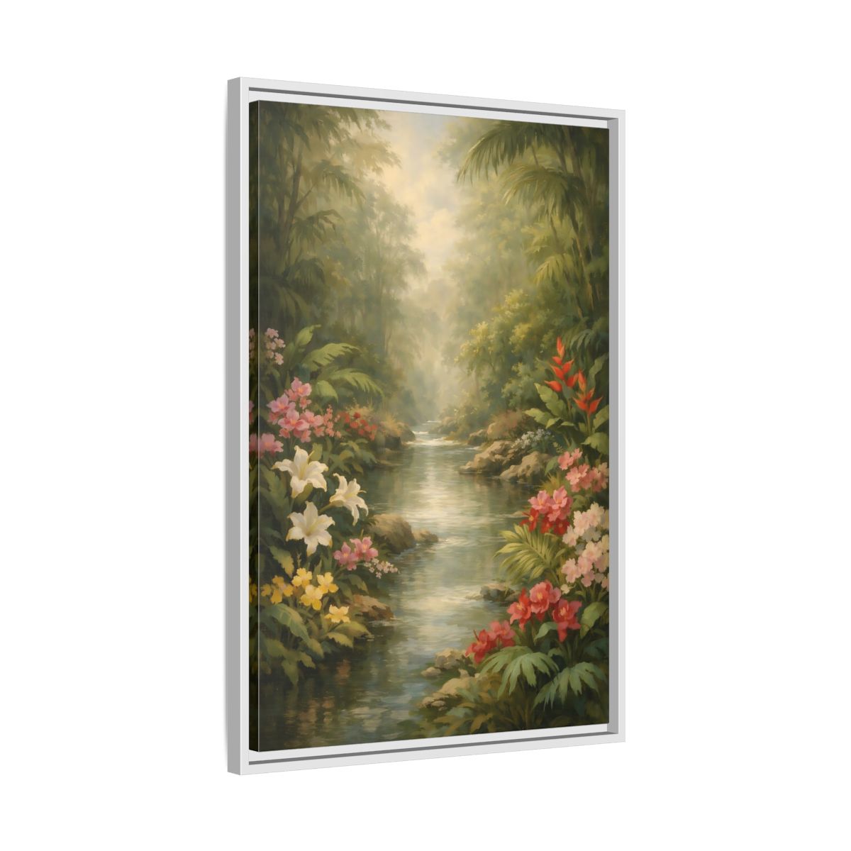 Side Mockup 11. Nature Jungle River Tropical Jungle River shown as stretched canvas wall art