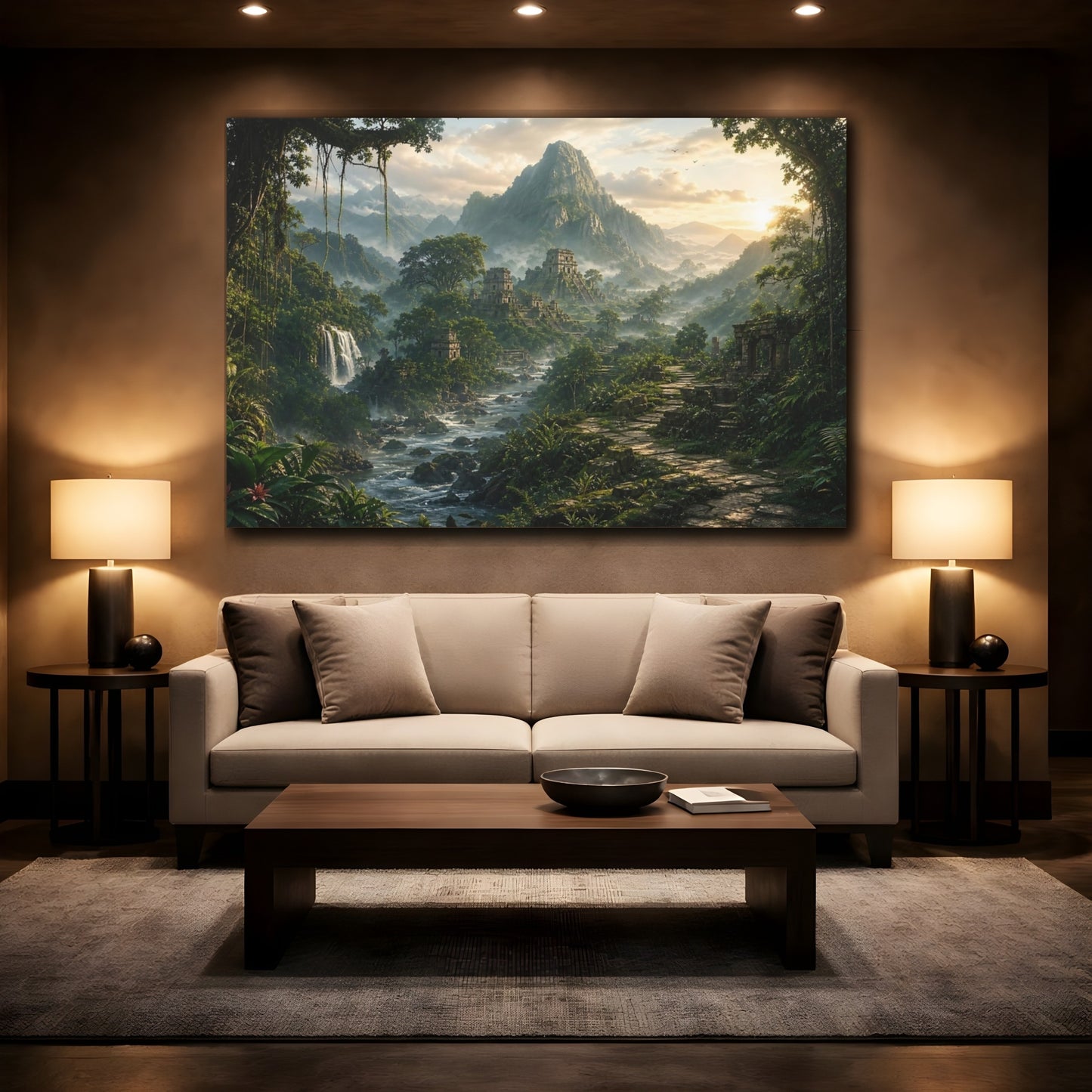 Mockup 2. Nature Jungle Ruins Lush Jungle Scenery shown as stretched canvas wall art