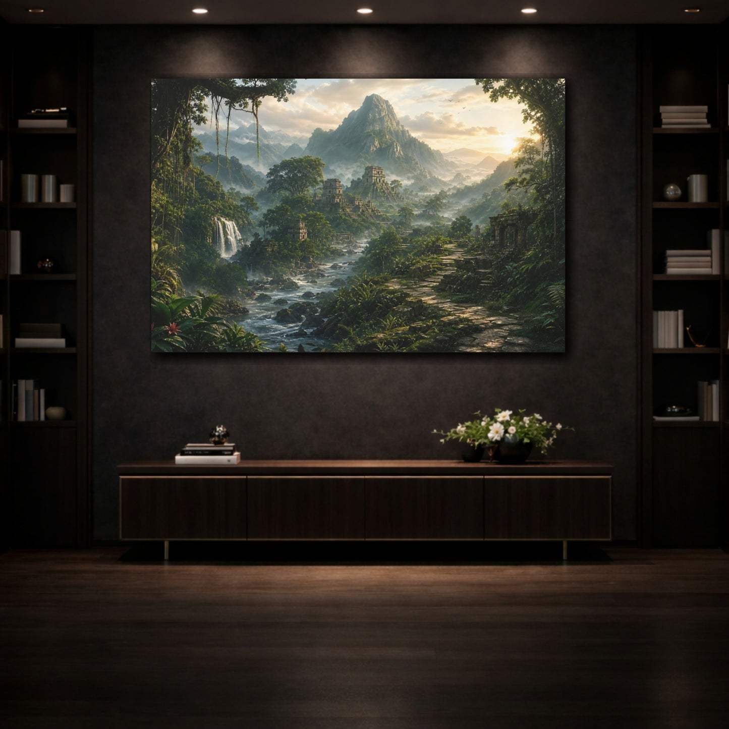 Mockup 3. Nature Jungle Ruins Lush Jungle Scenery shown as stretched canvas wall art