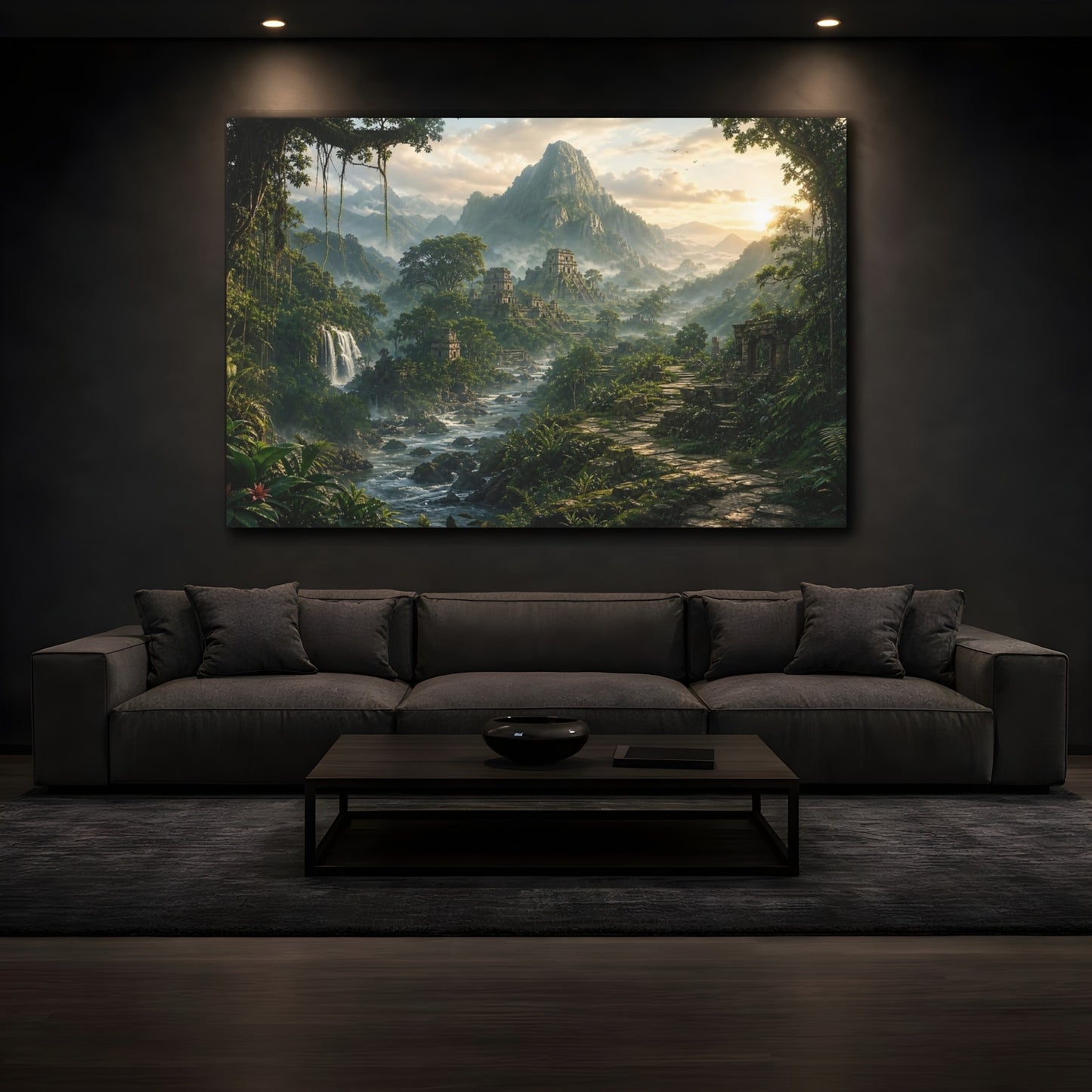 Mockup 4. Nature Jungle Ruins Lush Jungle Scenery shown as stretched canvas wall art