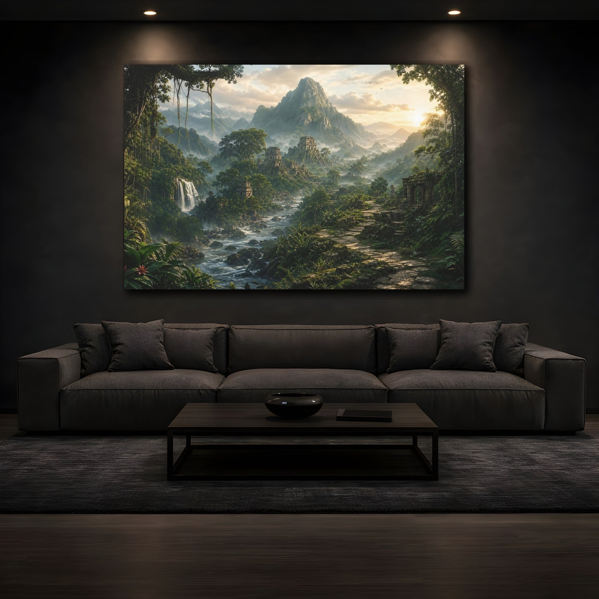 Mockup 4. Nature Jungle Ruins Lush Jungle Scenery shown as stretched canvas wall art
