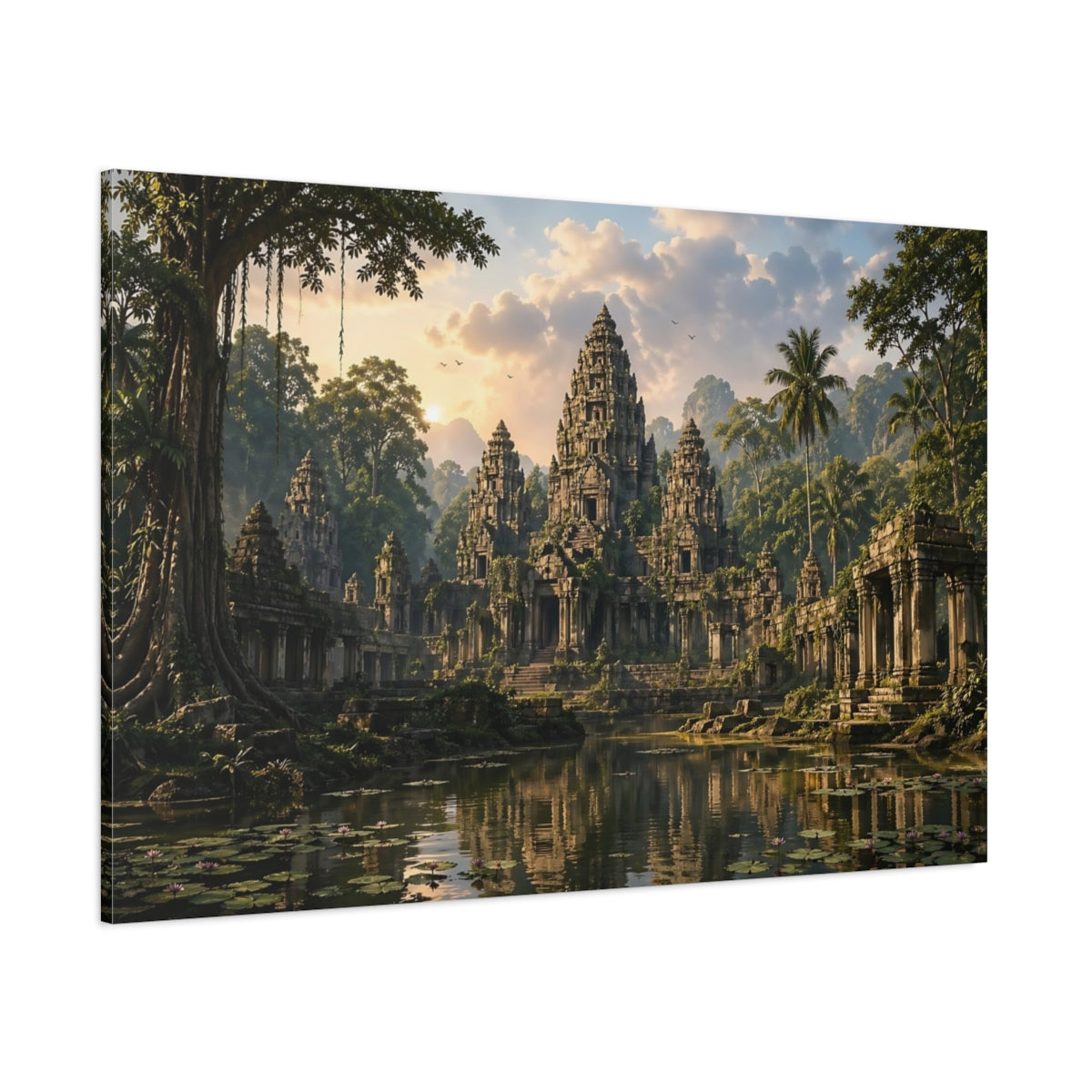 Side Mockup 1. Nature Jungle Temple Jungle Temple shown as stretched canvas wall art