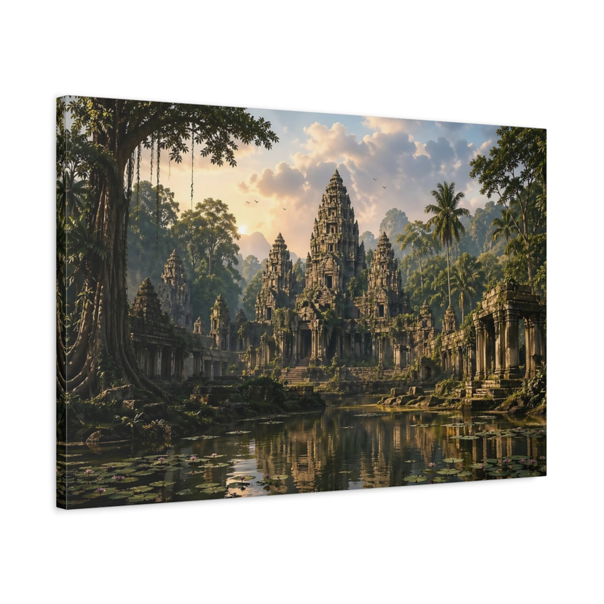 Side Mockup 2. Nature Jungle Temple Jungle Temple shown as stretched canvas wall art
