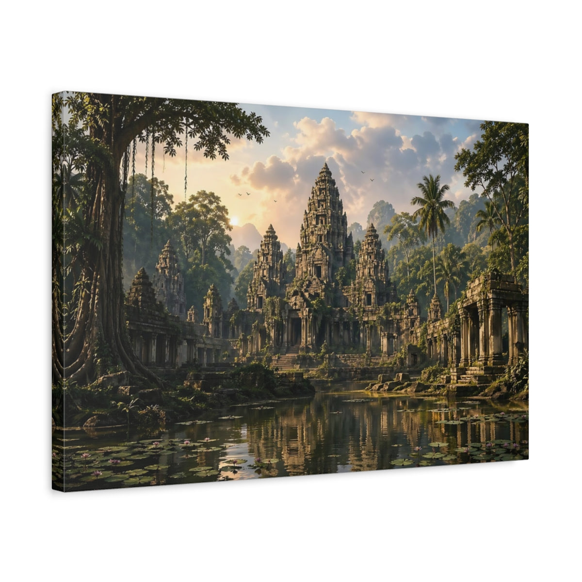Side Mockup 3. Nature Jungle Temple Jungle Temple shown as stretched canvas wall art