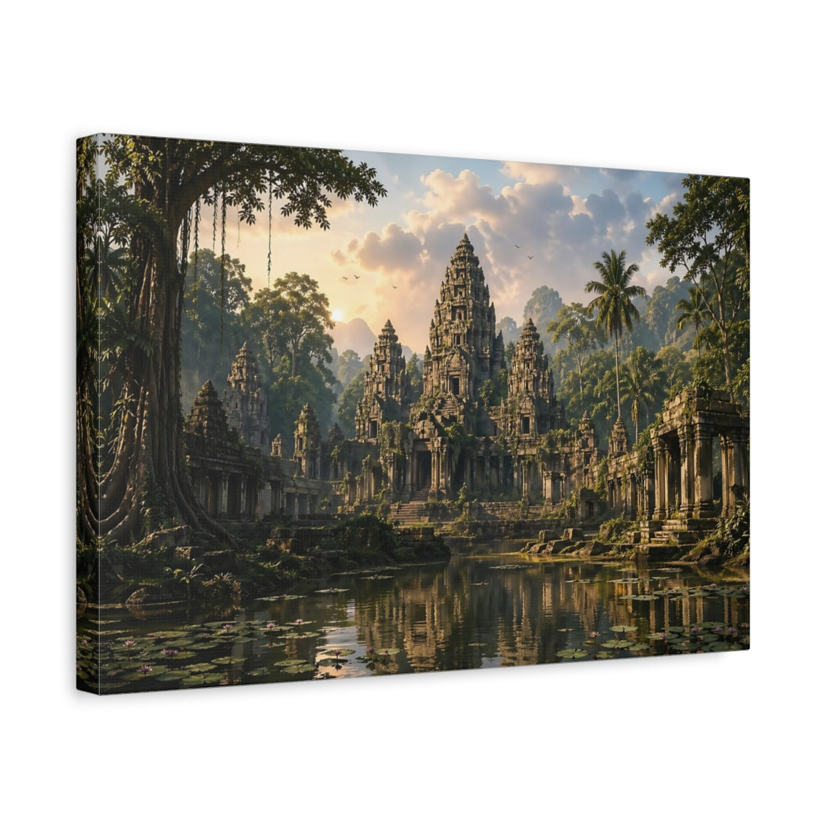 Side Mockup 4. Nature Jungle Temple Jungle Temple shown as stretched canvas wall art