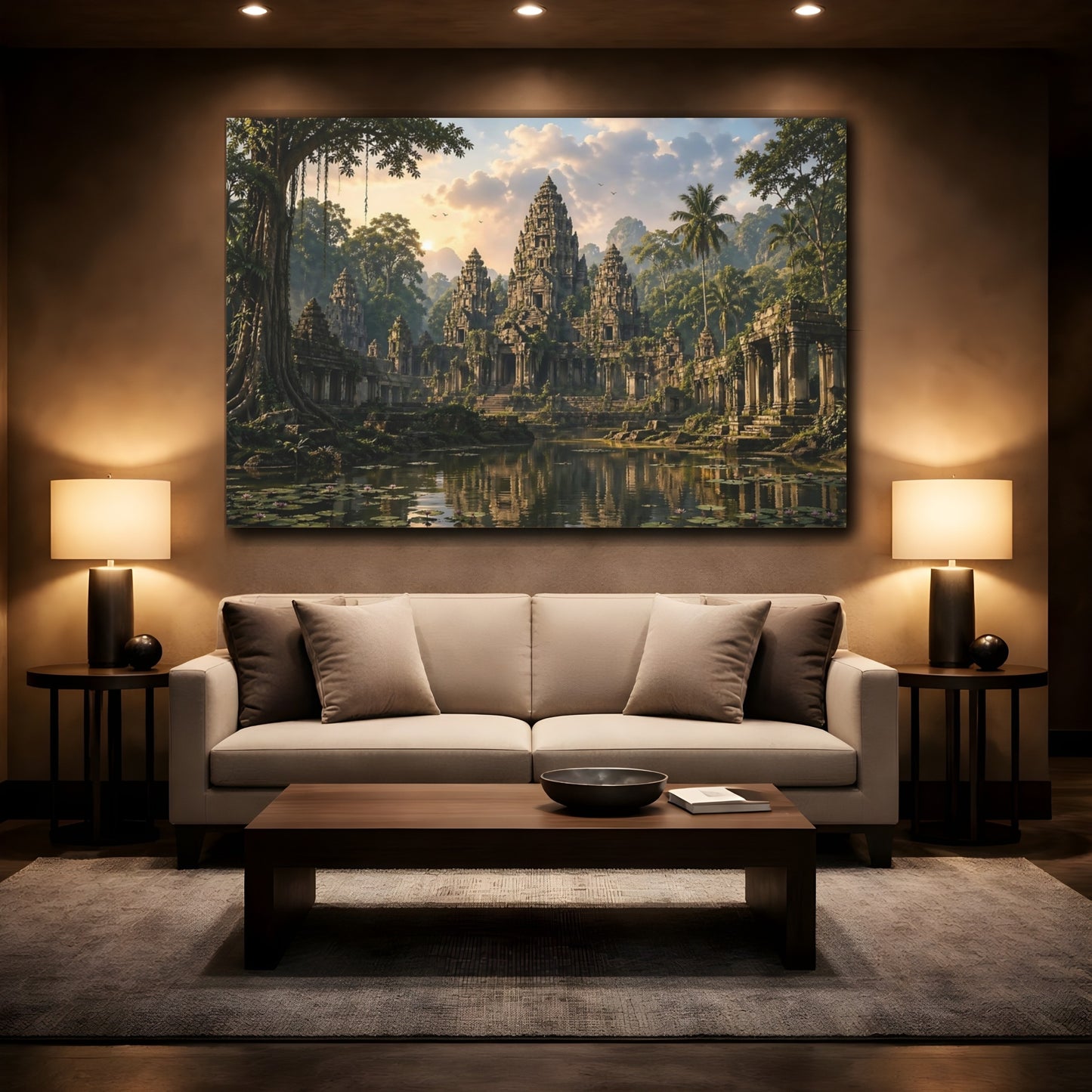 Mockup 2. Nature Jungle Temple Jungle Temple shown as stretched canvas wall art
