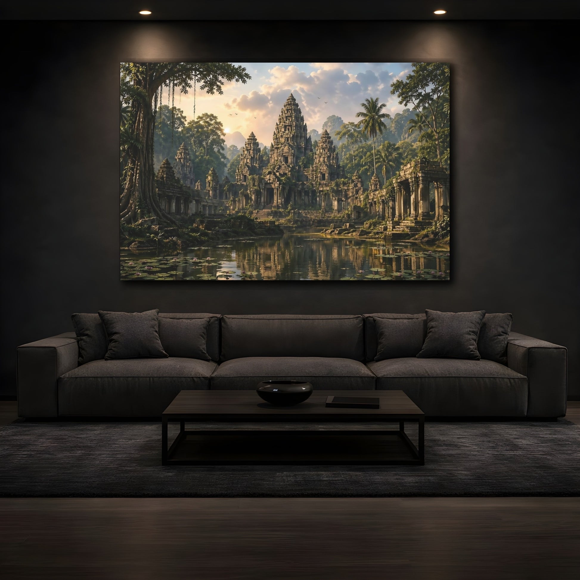 Mockup 3. Nature Jungle Temple Jungle Temple shown as stretched canvas wall art