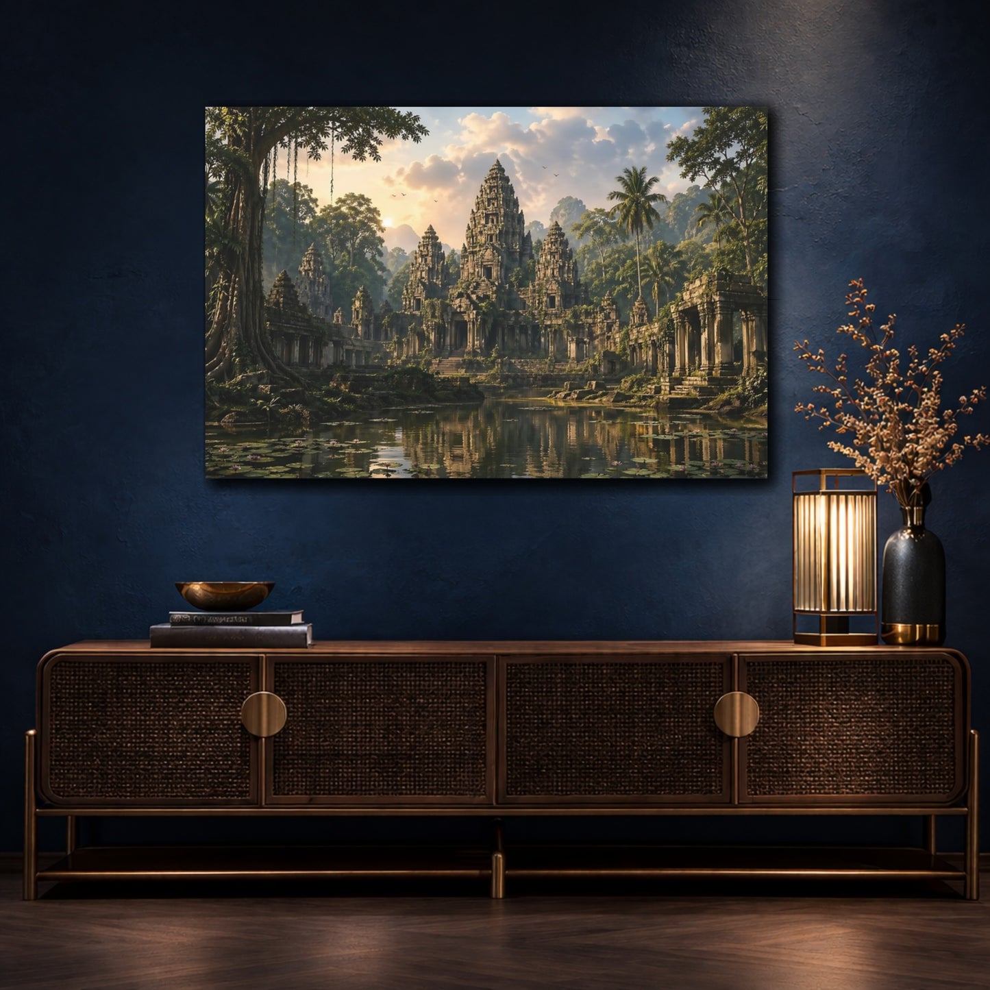 Mockup 4. Nature Jungle Temple Jungle Temple shown as stretched canvas wall art