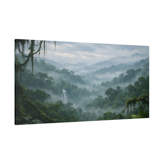 Nature Jungle Waterfall Green Misty - Canvas Wall Art Print - YesArtYes